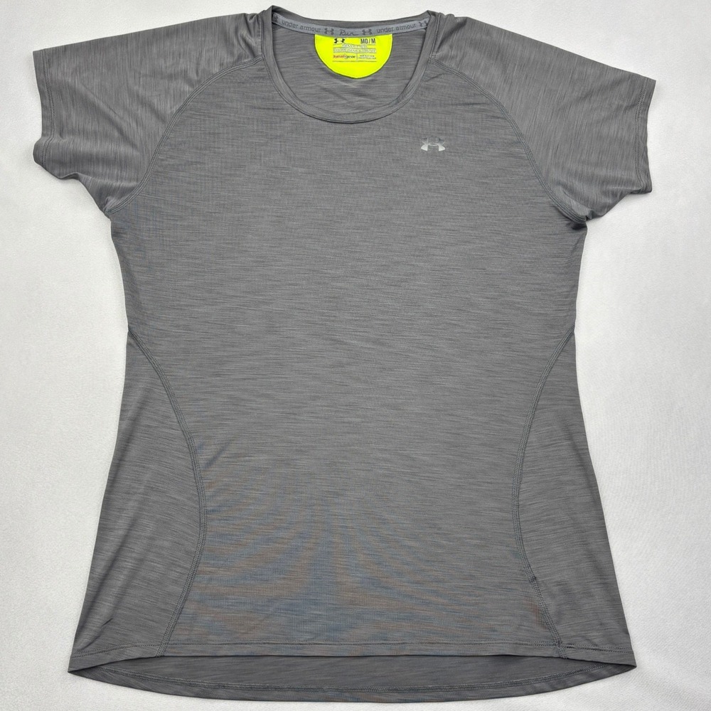 Under Armour Shirt Womens Medium Gray HeatGear Run Short Sleeve Athletic Top